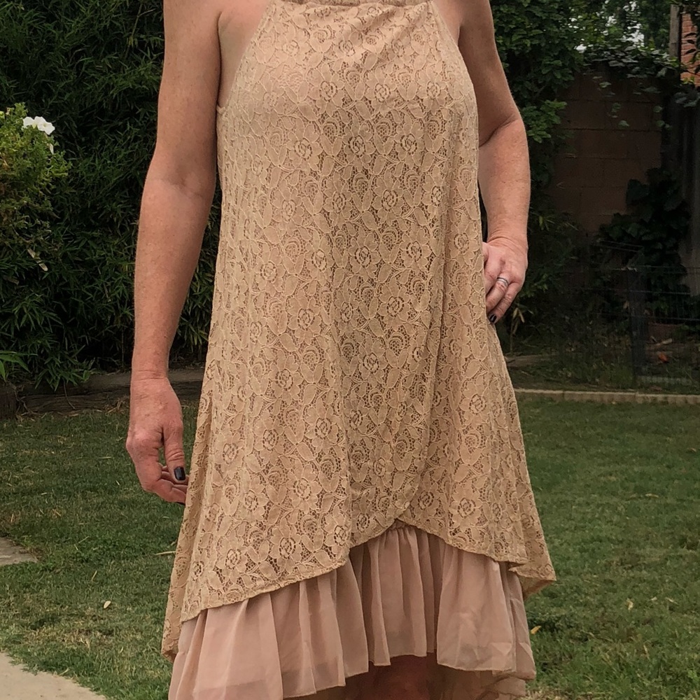 Remember Yourself Lace Overlay Maxi Dress Taupe